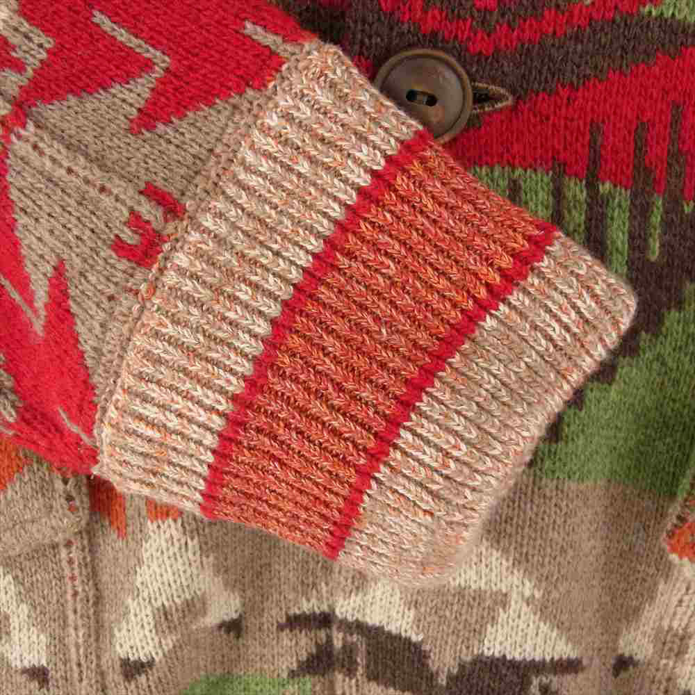 RRL ダブルアールエル Intarsia Wool and Cashmere-Blend Cardigan インターシャ ウール アンド カシミア ブレン ドカーディガン ブラウン系 レッド系 S【極上美品】【中古】