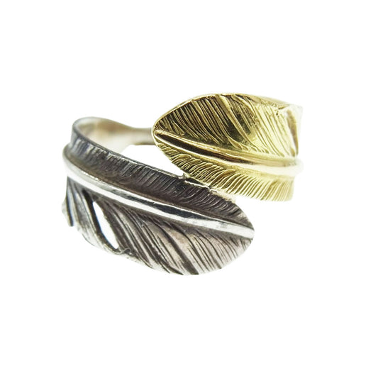 WINGROCK ウィングロック K18 ダブルフェザー リング ゴールド シルバー系 9.5号程度 シルバー系 ゴールド系【中古】