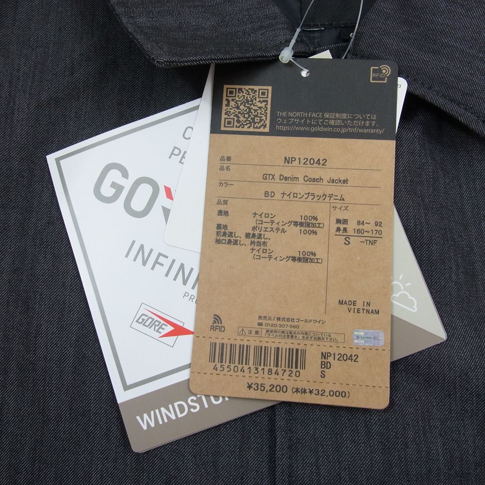 THE NORTH FACE ノースフェイス NP12042  GTX デニム コーチ ジャケット ブラックデニム インディゴブルー系 S【新古品】【未使用】【中古】