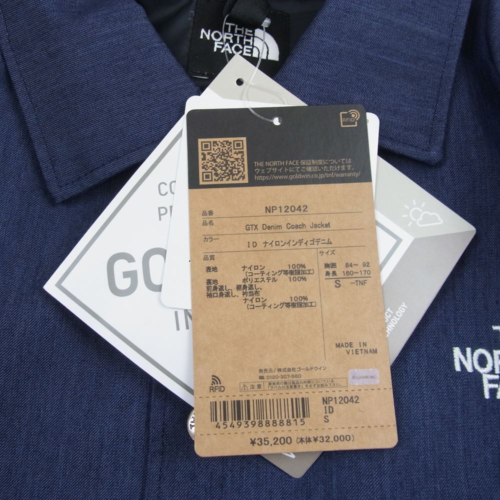 THE NORTH FACE ノースフェイス NP12042 GTX デニム コーチ ジャケット インディゴデニム インディゴブルー系 S【新古品】【未使用】【中古】
