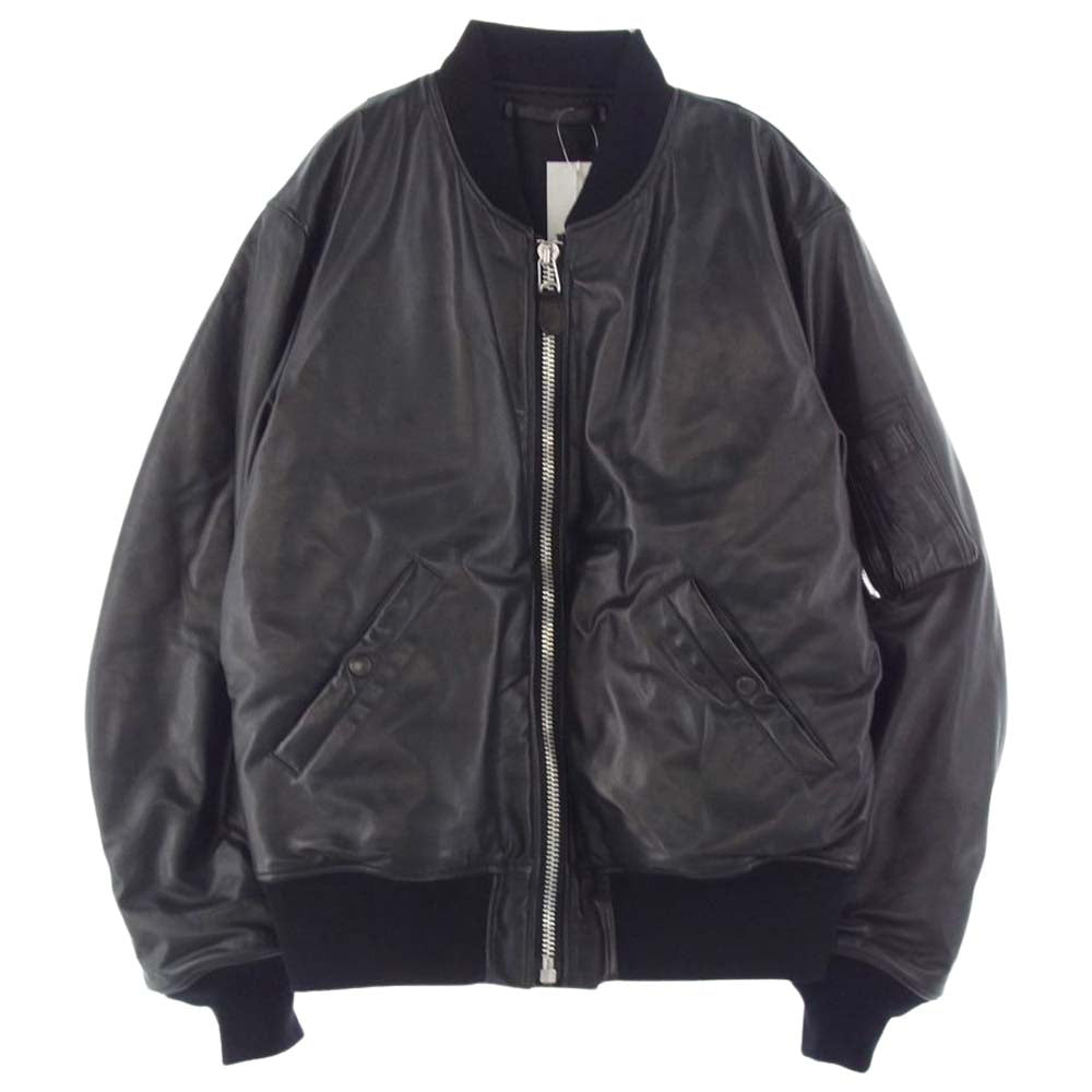 COMOLI コモリ 22SS V01-04003 裏地シルク100％ シープスキン MA-1 レザー ブルゾン ジャケット ブラック系 3【美品】【中古】