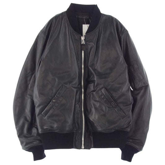 COMOLI コモリ 22SS V01-04003 裏地シルク100％ シープスキン MA-1 レザー ブルゾン ジャケット ブラック系 3【美品】【中古】