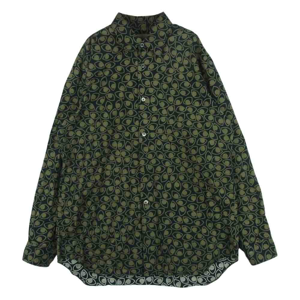 COMME des GARCONS コムデギャルソン IQ-B002 JAN ヤン アイプリント シェルボタン 総柄 長袖 シャツ ブラック系 M【中古】