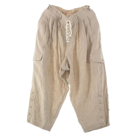 Yohji Yamamoto POUR HOMME ヨウジヤマモトプールオム 21SS HD-P47-303 LINEN ddw HEM ADJUSTFOLD PANTS 裾アジャスト リネン ヘム パンツ ベージュ系 2【中古】