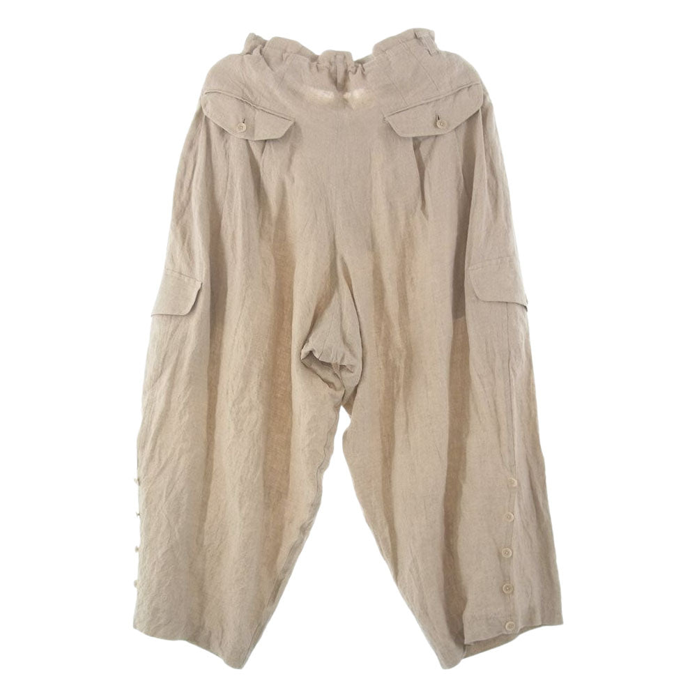 Yohji Yamamoto POUR HOMME ヨウジヤマモトプールオム 21SS HD-P47-303 LINEN ddw HEM ADJUSTFOLD PANTS 裾アジャスト リネン ヘム パンツ ベージュ系 2【中古】