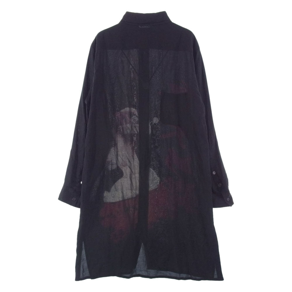 Yohji Yamamoto ヨウジヤマモト BLACK Scandal 18AW HV-B50-215 ブラックス キャンダル 血染め猫 BS プリント テンセル ロングシャツ ブラック系 ２【中古】