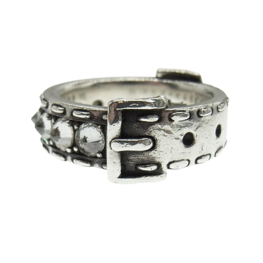 Justin Davis ジャスティンデイビス クリアストーン スタッズ ベルト リング シルバー系【中古】