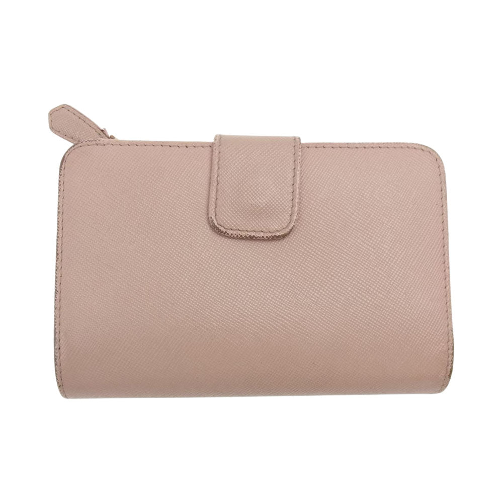 PRADA プラダ メタルロゴ 二つ折り レザー 財布 ピンク系【中古】
