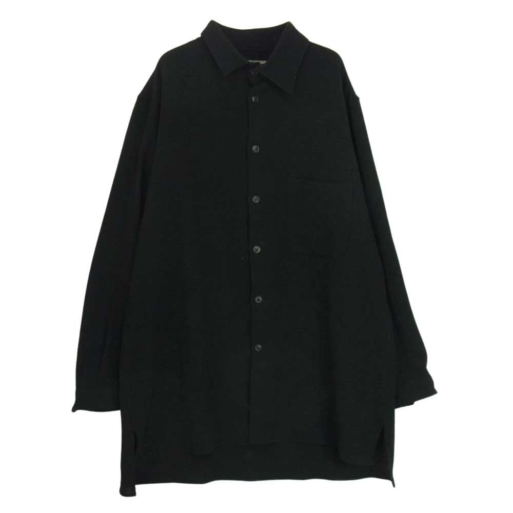 Yohji Yamamoto POUR HOMME ヨウジヤマモトプールオム 19AW HC-B20-106 アシンメトリーカラー ウール ロングシャツ ブラック系 4【中古】