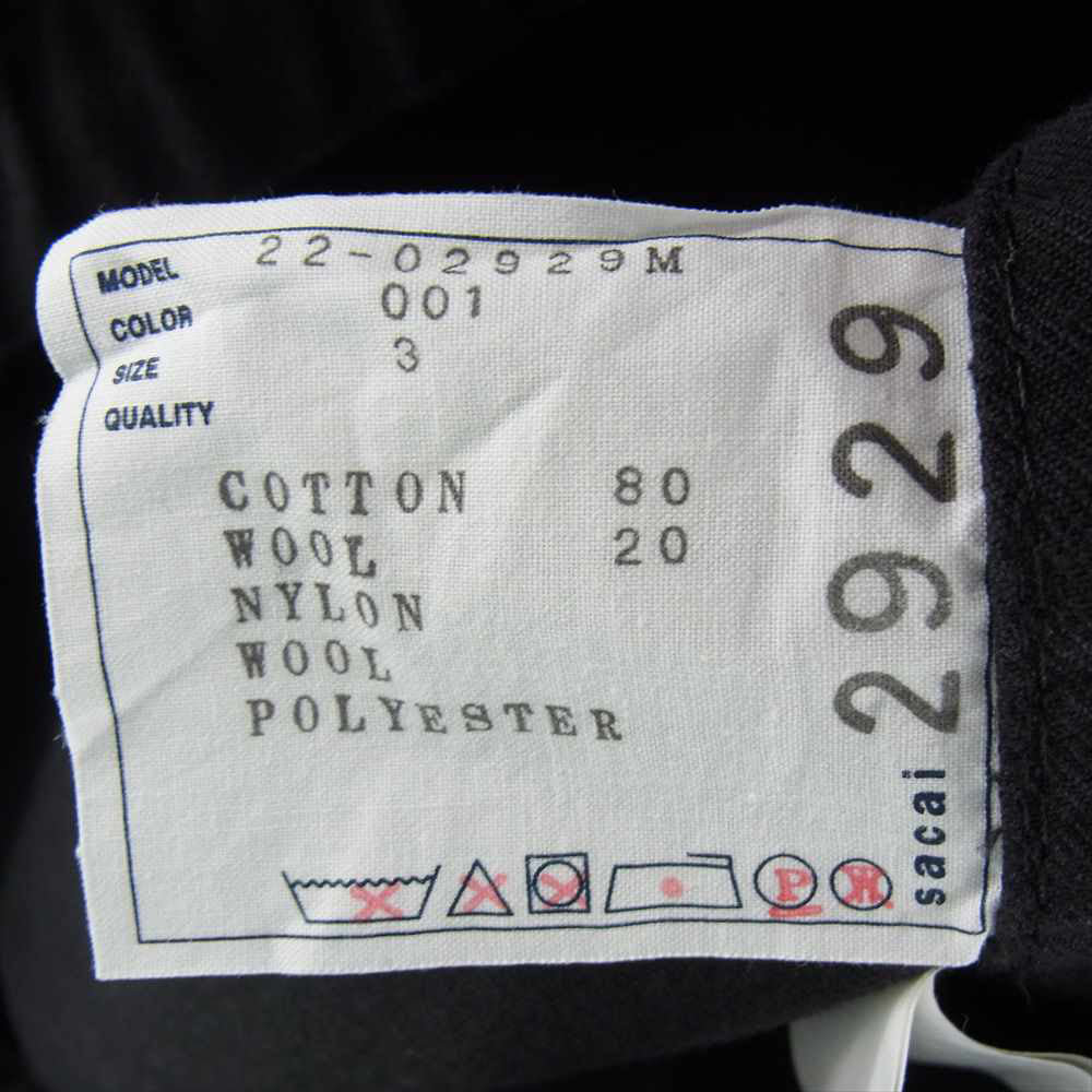 Sacai サカイ 22-02929M WOOL SURGE MIX BLOUSON ウールサージ ミックス ブルゾン ブラック系 3【中古】