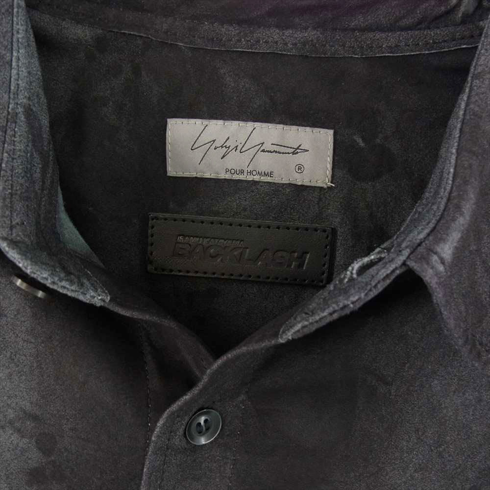 Yohji Yamamoto POUR HOMME ヨウジヤマモトプールオム BACKLASH 22SS HG-B98-701 KANGAROO LEATHER BASIC BIG BLOUSE バックラッシュ カンガルーレザー ベーシック ビッグ ブラウス 長袖 シャツ ダークグレー系 3【美品】【中古】
