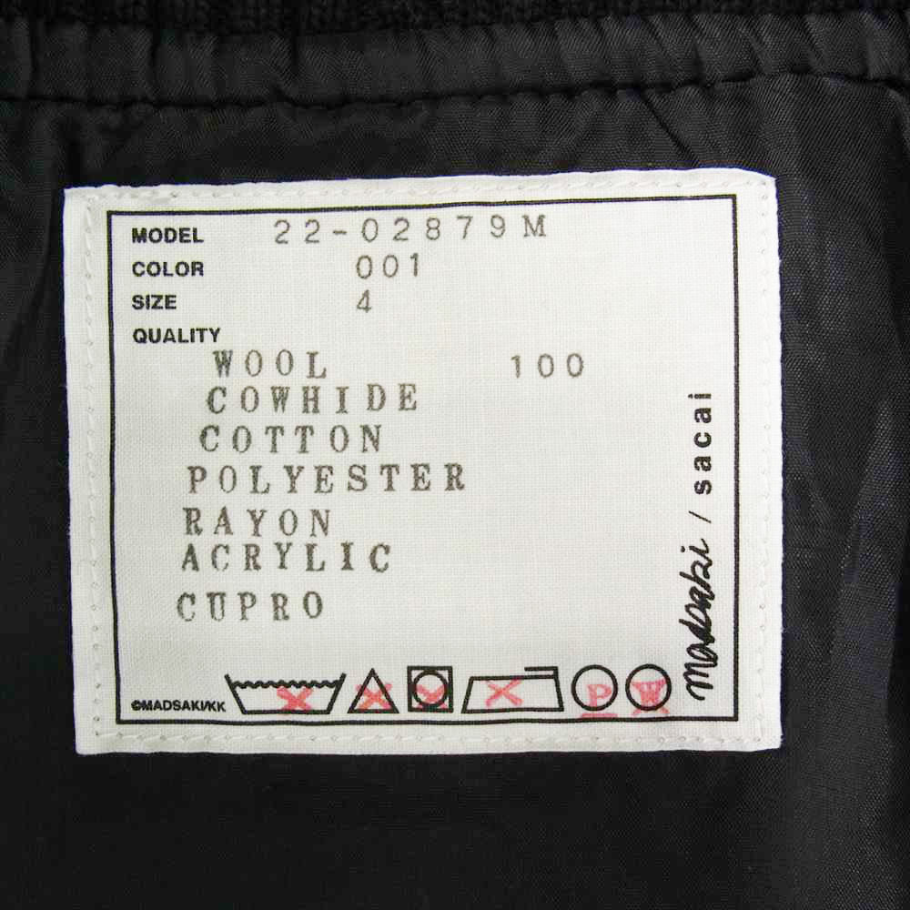 Sacai サカイ × MADSAKI 22AW 22-02879M WOOL MELTON BLOUSON 袖レザー切替 スローガン ウールメルトン ブルゾン ボンバージャケット ブラック系 4【美品】【中古】