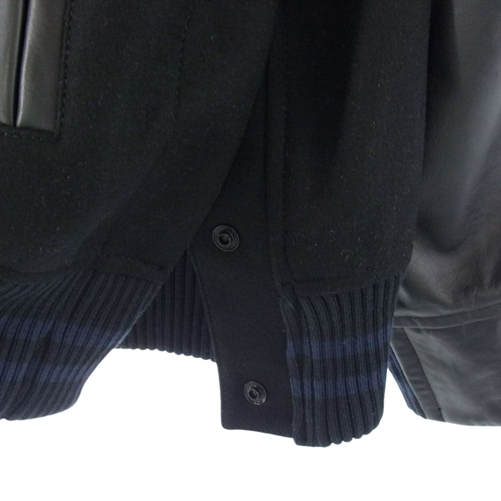 Sacai サカイ × MADSAKI 22AW 22-02879M WOOL MELTON BLOUSON 袖レザー切替 スローガン ウールメルトン ブルゾン ボンバージャケット ブラック系 4【美品】【中古】
