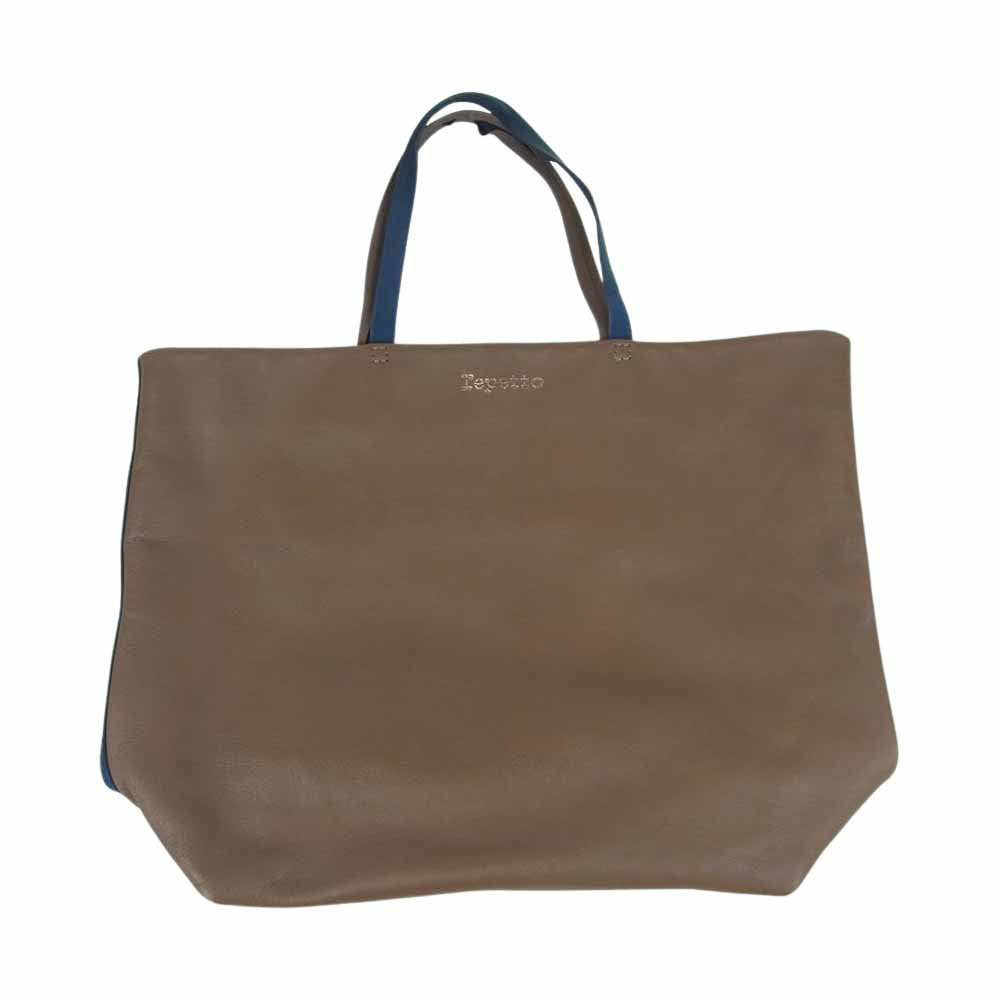repetto レペット C 13 02 ロゴ レザー バイカラー ハンド バッグ チュニジア製 ネイビー系 ブラウン系【中古】