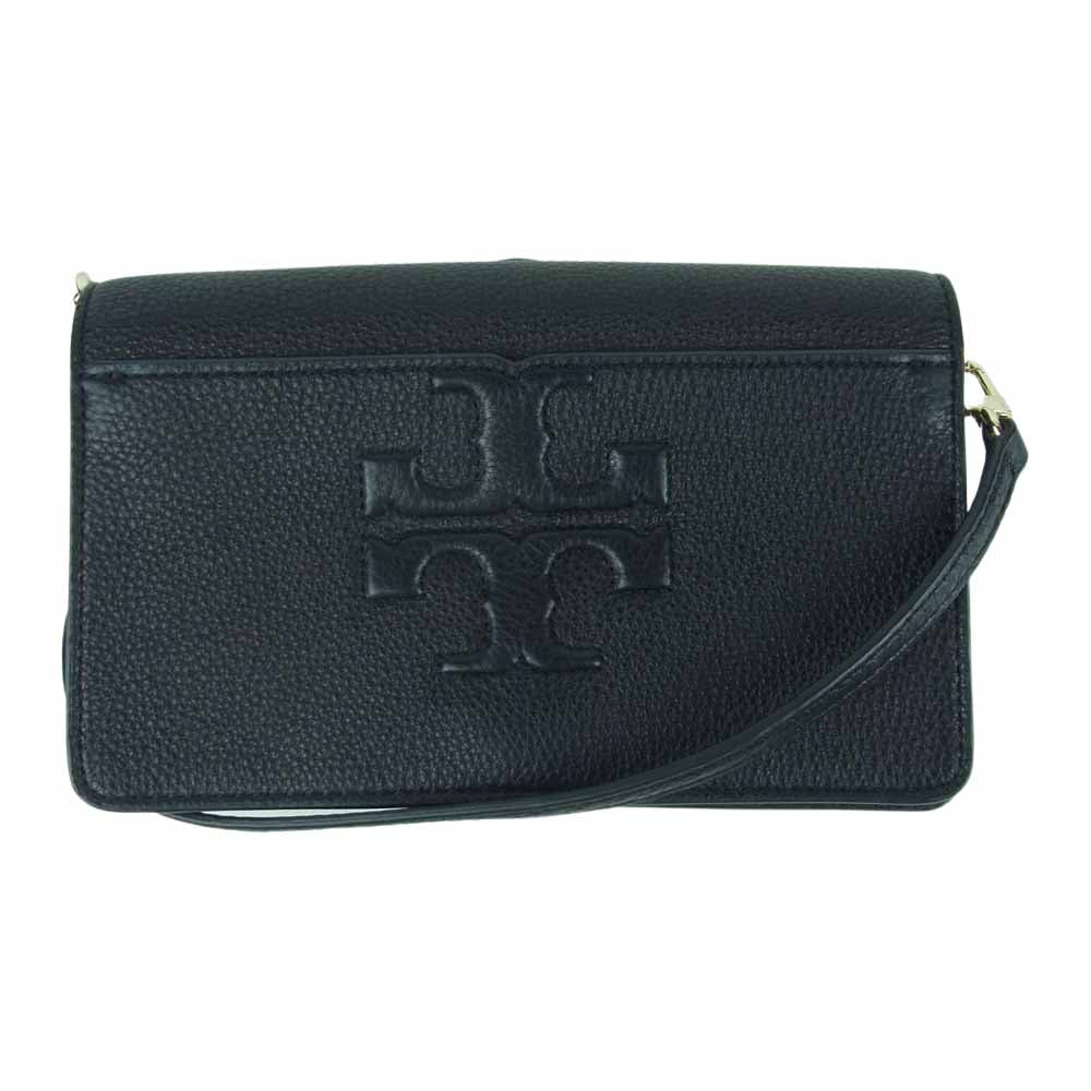 Tory Burch トリーバーチ ロゴ レザー ショルダー バッグ ブラック系【中古】