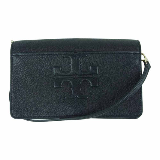Tory Burch トリーバーチ ロゴ レザー ショルダー バッグ ブラック系【中古】