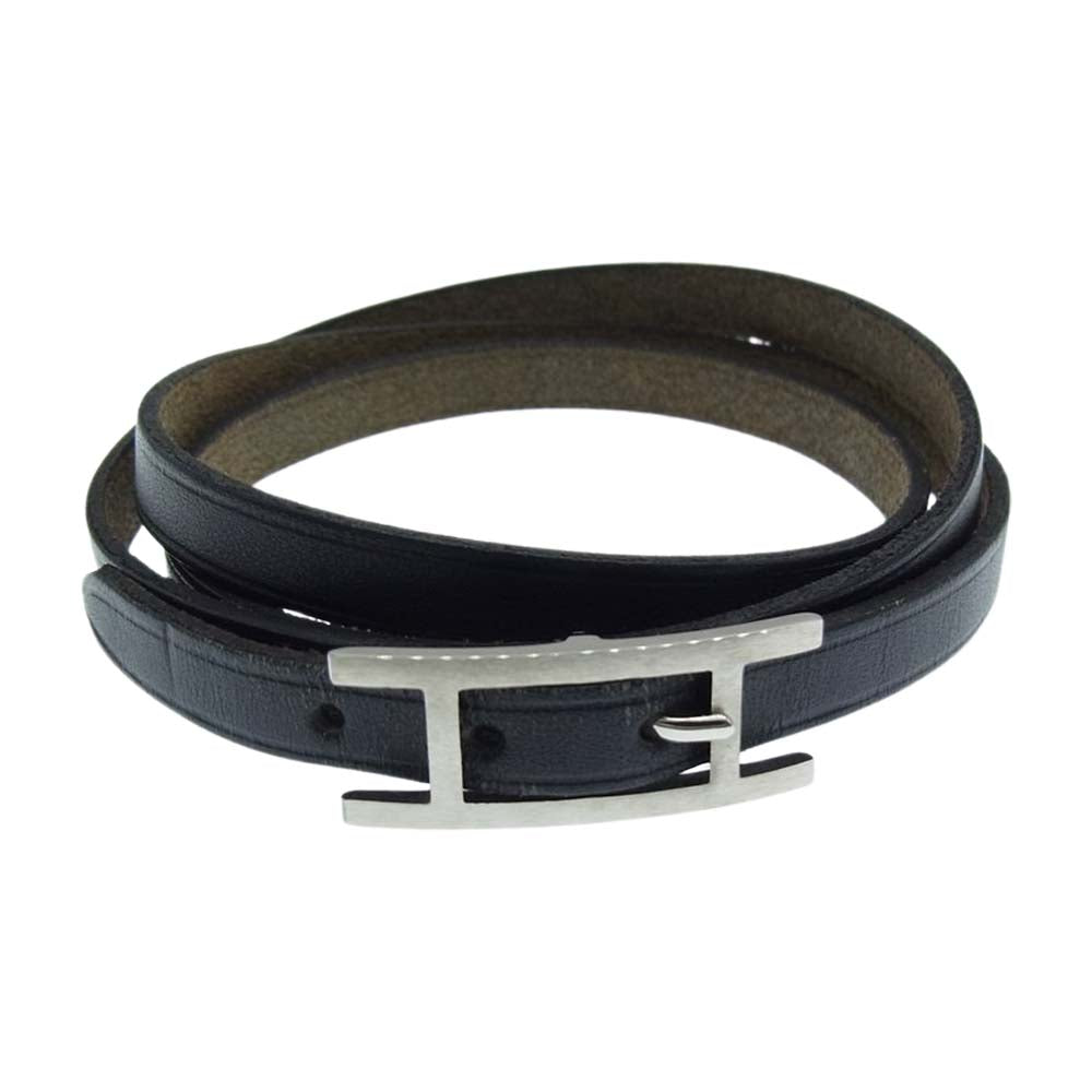 HERMES エルメス □G 2003年製 アピ レザー ブレスレット ブラック系【中古】