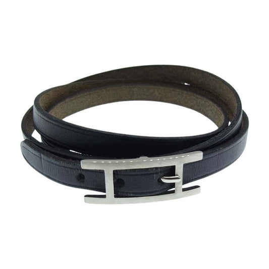 HERMES エルメス □G 2003年製 アピ レザー ブレスレット ブラック系【中古】