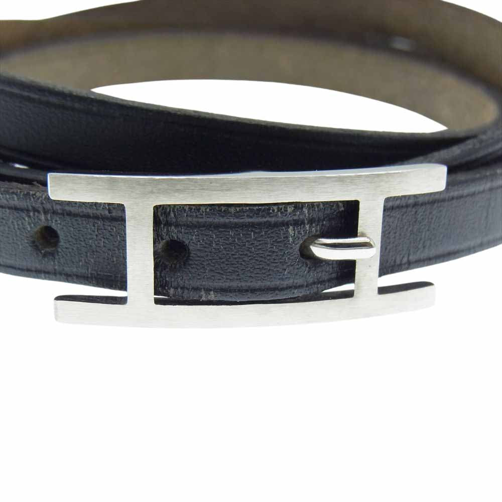 HERMES エルメス □G 2003年製 アピ レザー ブレスレット ブラック系【中古】