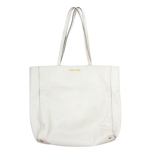 MIUMIU ミュウミュウ 75712 2A8P SOFT CALF レザートート バッグ オフホワイト系【中古】