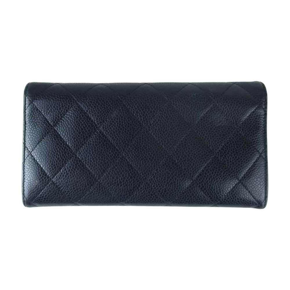 CHANEL シャネル マトラッセ キャビアスキン 二つ折り 長財布 ゴールド金具 ブラック系【中古】