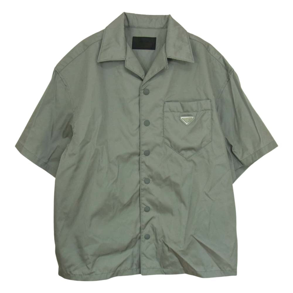 PRADA プラダ 22SS SC513 S202 国内正規品 Re-Nylon リナイロン 三角ロゴプレート オープンカラー 半袖 シャツ グレー系 XL【美品】【中古】