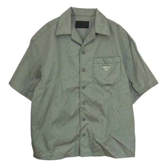 PRADA プラダ 22SS SC513 S202 国内正規品 Re-Nylon リナイロン 三角ロゴプレート オープンカラー 半袖 シャツ グレー系 XL【美品】【中古】