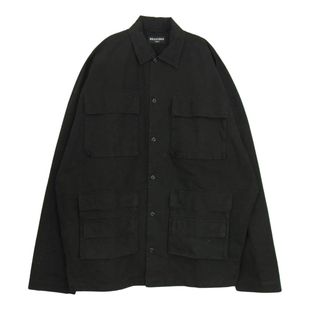 BALENCIAGA バレンシアガ UNIFIT 681008 TKP27 国内正規品 ロゴ刺繍 military shirts jacket ミリタリー シャツ ジャケット ブラック系 38【中古】