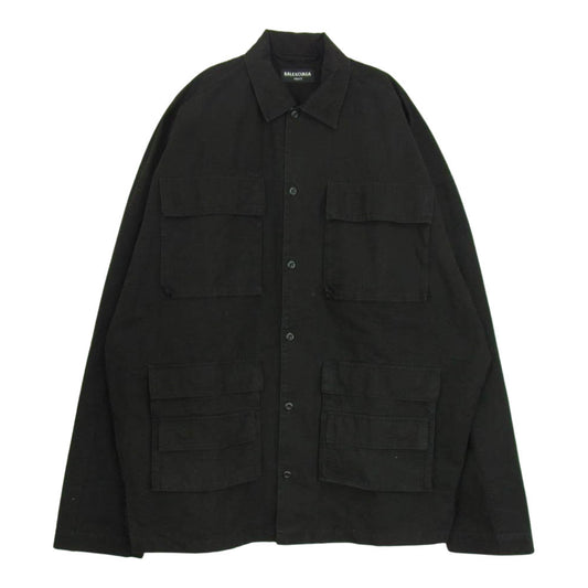 BALENCIAGA バレンシアガ UNIFIT 681008 TKP27 国内正規品 ロゴ刺繍 military shirts jacket ミリタリー シャツ ジャケット ブラック系 38【中古】