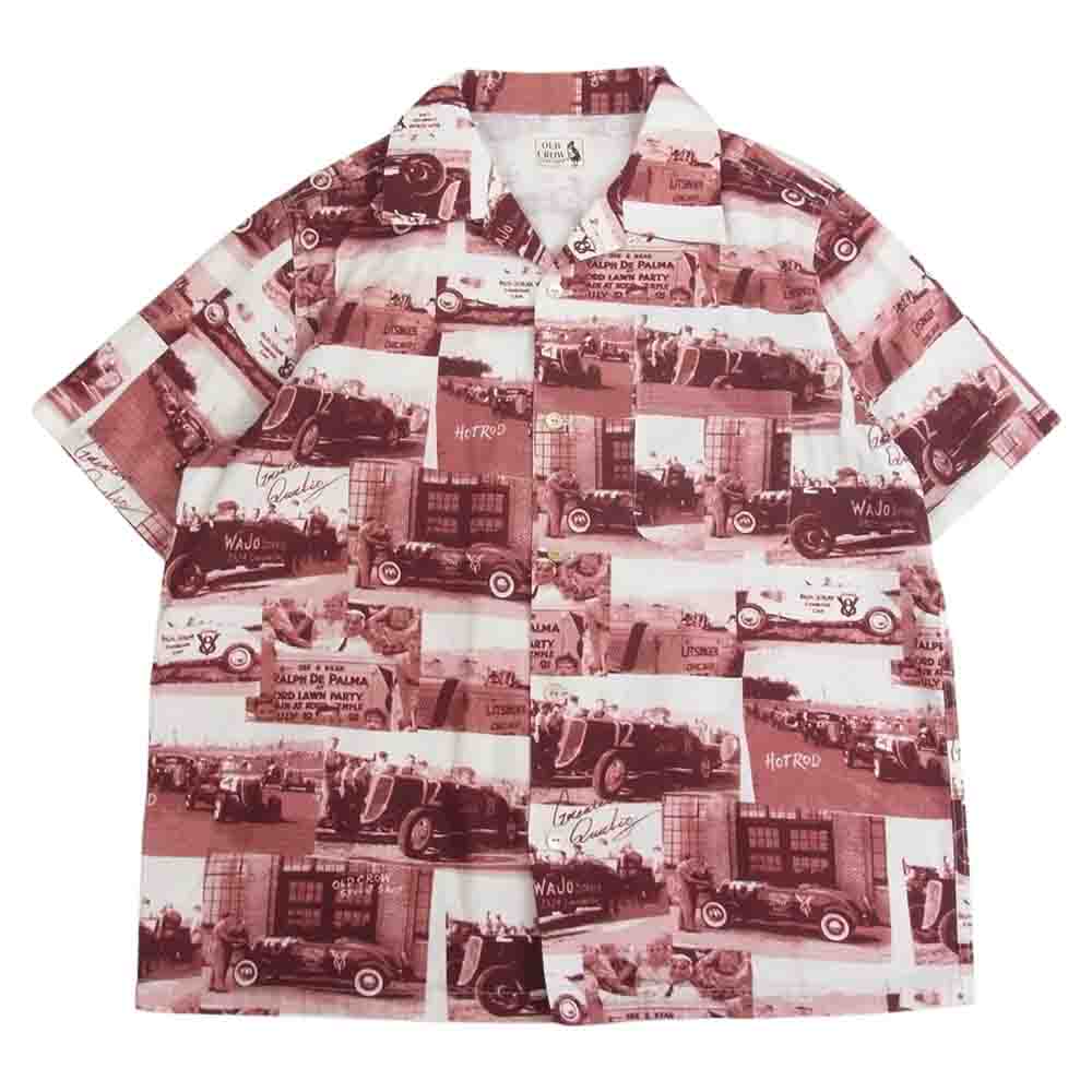 オールドクロウ 0C-20SS-13 RACING FOR LIFE S/S SHIRTS 総柄 オープンカラー 半袖 シャツ エンジ系 XL【中古】