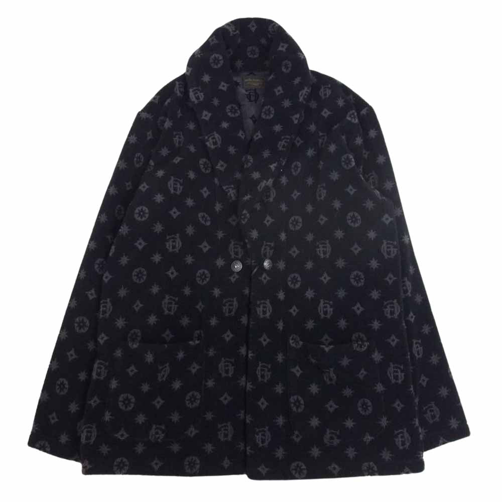 BY GLADHAND バイグラッドハンド 18SS BYGH-18-SS-01 FAMILY CREST SMOKING JACKET ロゴ 総柄 ファミリー クレスト スモーキング ジャケット ブラック系 XL【中古】