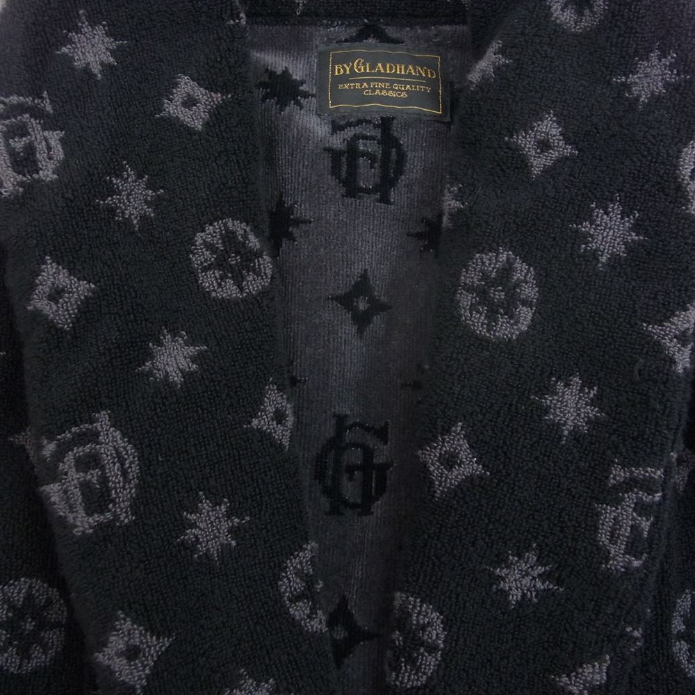 BY GLADHAND バイグラッドハンド 18SS BYGH-18-SS-01 FAMILY CREST SMOKING JACKET ロゴ 総柄 ファミリー クレスト スモーキング ジャケット ブラック系 XL【中古】
