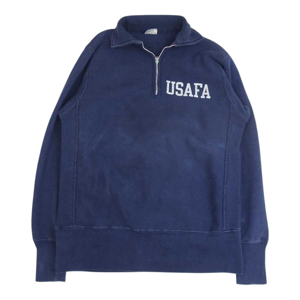 Champion チャンピオン VINTAGE ビンテージ 70s リバースウィーブ USAFA FALCON ZIP ハーフジップ スウェット 単色タグ ヴィンテージ ネイビー系 S【中古】