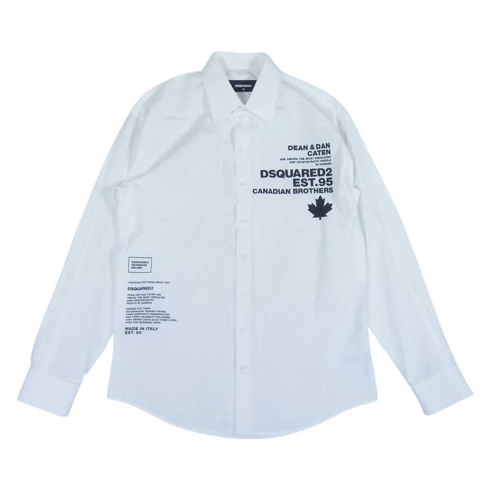 DSQUARED2 ディースクエアード DEAN＆DAN CATEN CANADIAN BROTHERS ロゴ プリント 長袖 シャツ  ホワイト系 46【美品】【中古】
