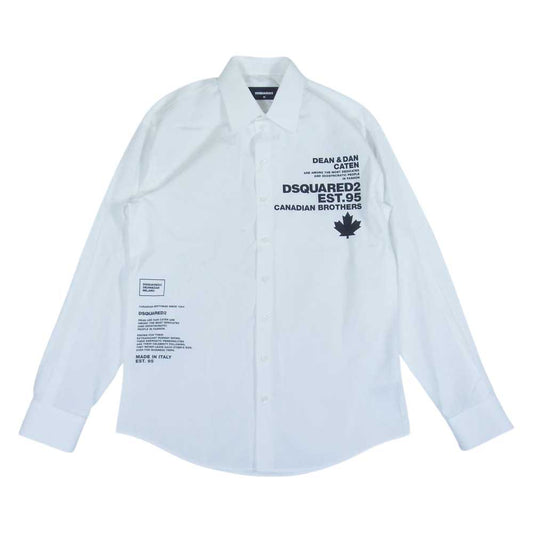 DSQUARED2 ディースクエアード DEAN＆DAN CATEN CANADIAN BROTHERS ロゴ プリント 長袖 シャツ  ホワイト系 46【美品】【中古】