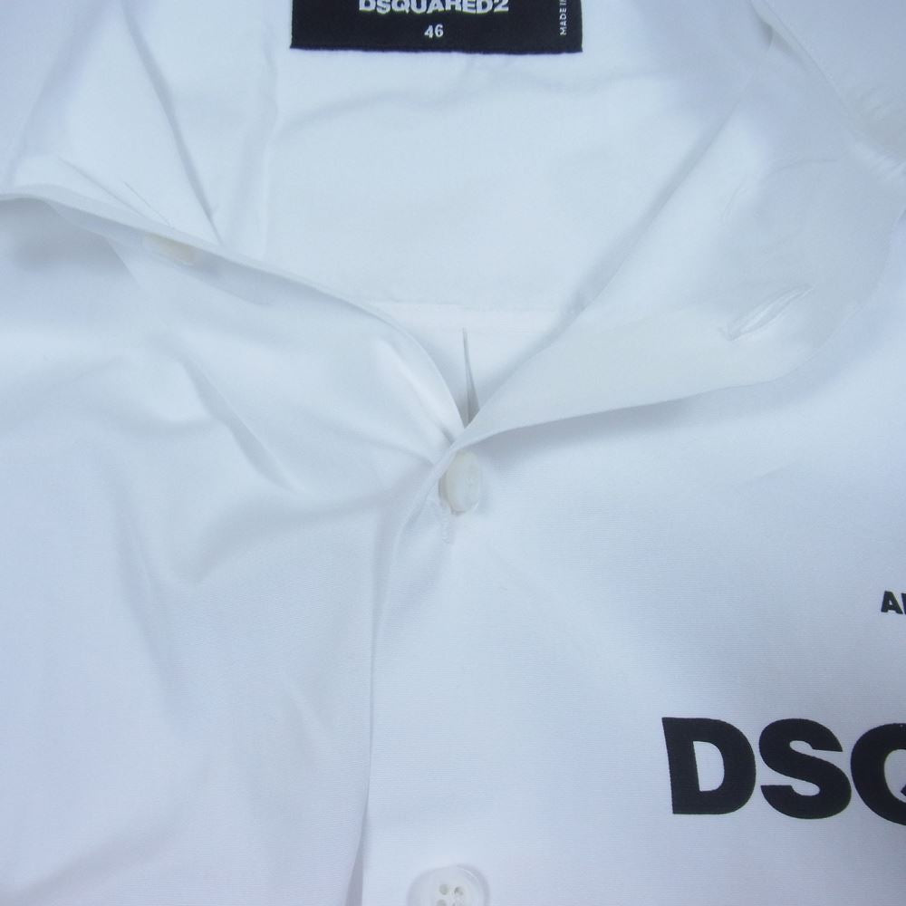 DSQUARED2 ディースクエアード DEAN＆DAN CATEN CANADIAN BROTHERS ロゴ プリント 長袖 シャツ  ホワイト系 46【美品】【中古】
