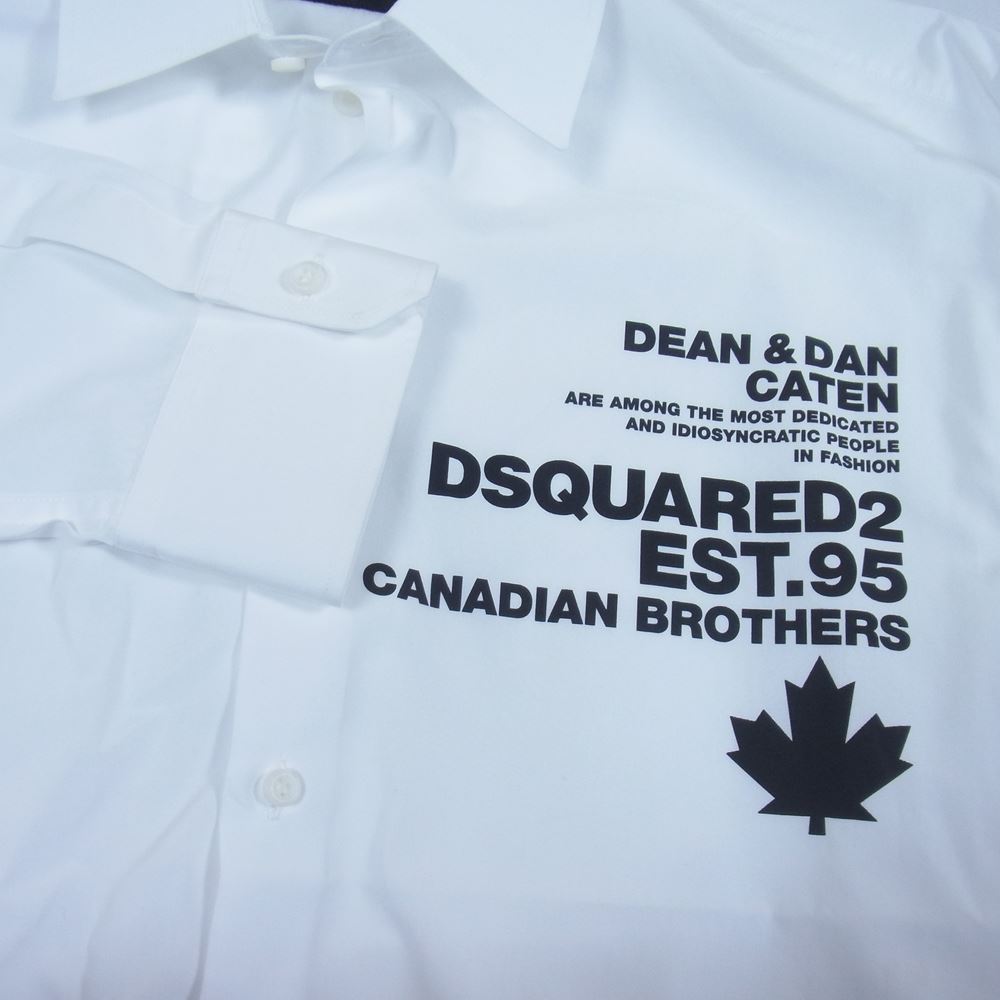DSQUARED2 ディースクエアード DEAN＆DAN CATEN CANADIAN BROTHERS ロゴ プリント 長袖 シャツ  ホワイト系 46【美品】【中古】