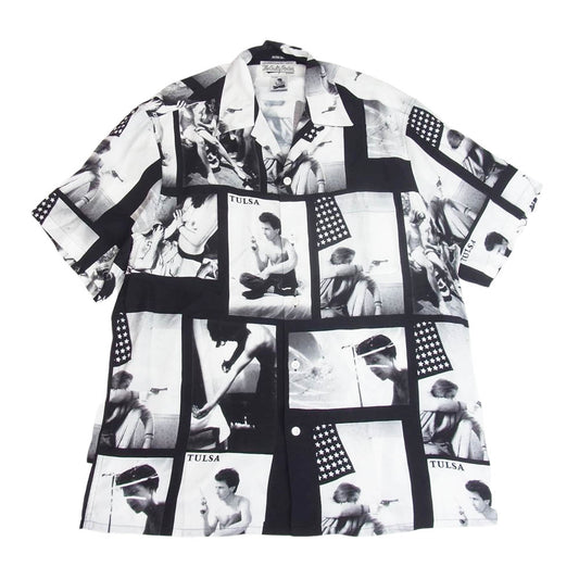 WACKO MARIA ワコマリア MINEDENIM LARRY CLARK TULSA s/s HAWAIIAN SHIRTS マインデニム ラリークラーク 半袖 ハワイアン シャツ ブラック系 L【美品】【中古】