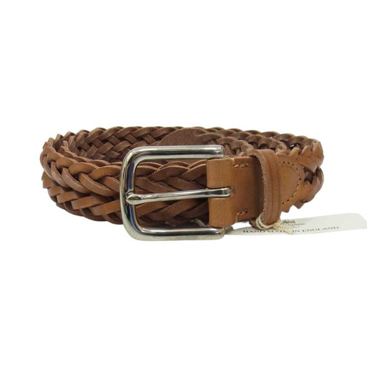 ホワイトハウスコックス P2274 PLAITED BELT メッシュ レザー ベルト ライトブラウン系【美品】【中古】