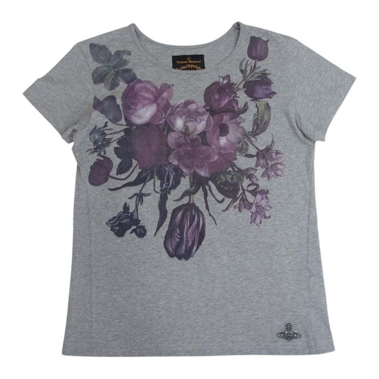 Vivienne Westwood ヴィヴィアンウエストウッド ANGLOMANIA アングロマニア オーブ刺繍 フラワー プリント Tシャツ カットソー 半袖 グレー系 XS【中古】