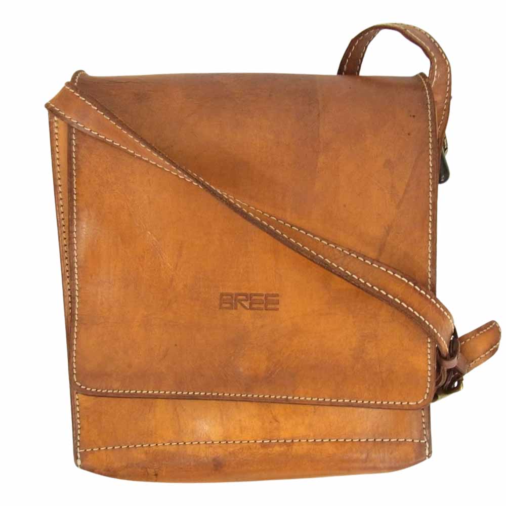 BREE ブリー ヌメ革 オール レザー スクエア ショルダー バック ポーチ ブラウン系【中古】