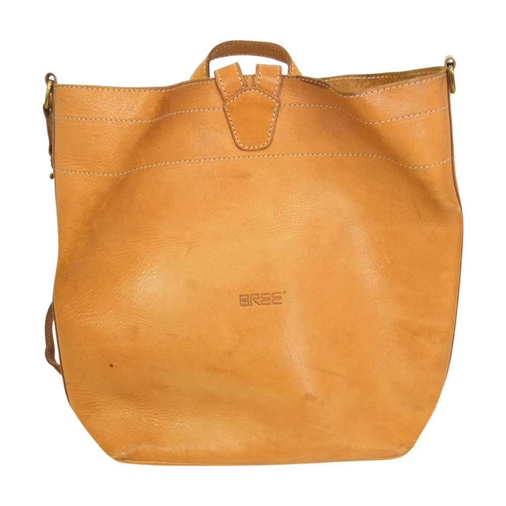 BREE ブリー ヌメ革 オール レザー リュック ポーチ付 ブラウン系【中古】