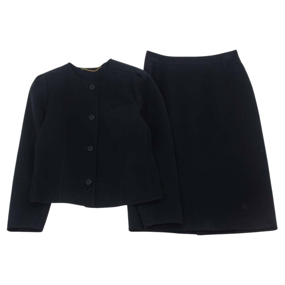Herno ヘルノ イタリア製 ウール ノーカラー ジャケット スカート セットアップ ブラック系 42【中古】