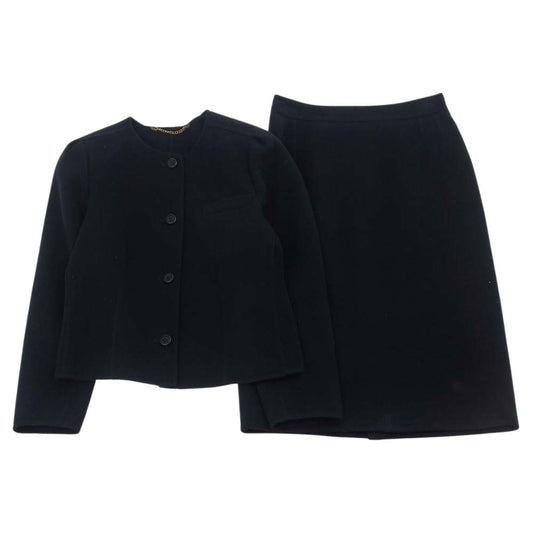 Herno ヘルノ イタリア製 ウール ノーカラー ジャケット スカート セットアップ ブラック系 42【中古】