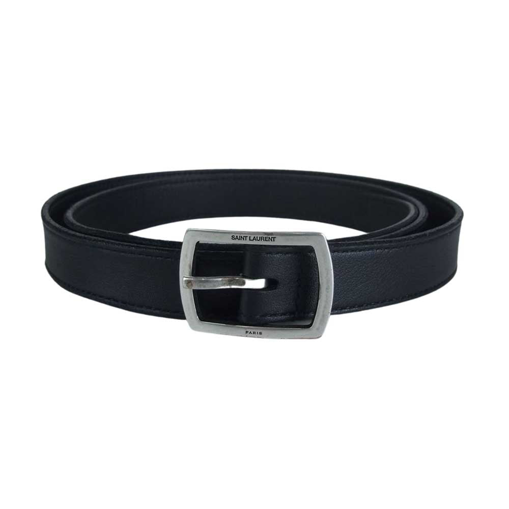 SAINT LAURENT サンローラン ナロー レザー ベルト ブラック系【中古】