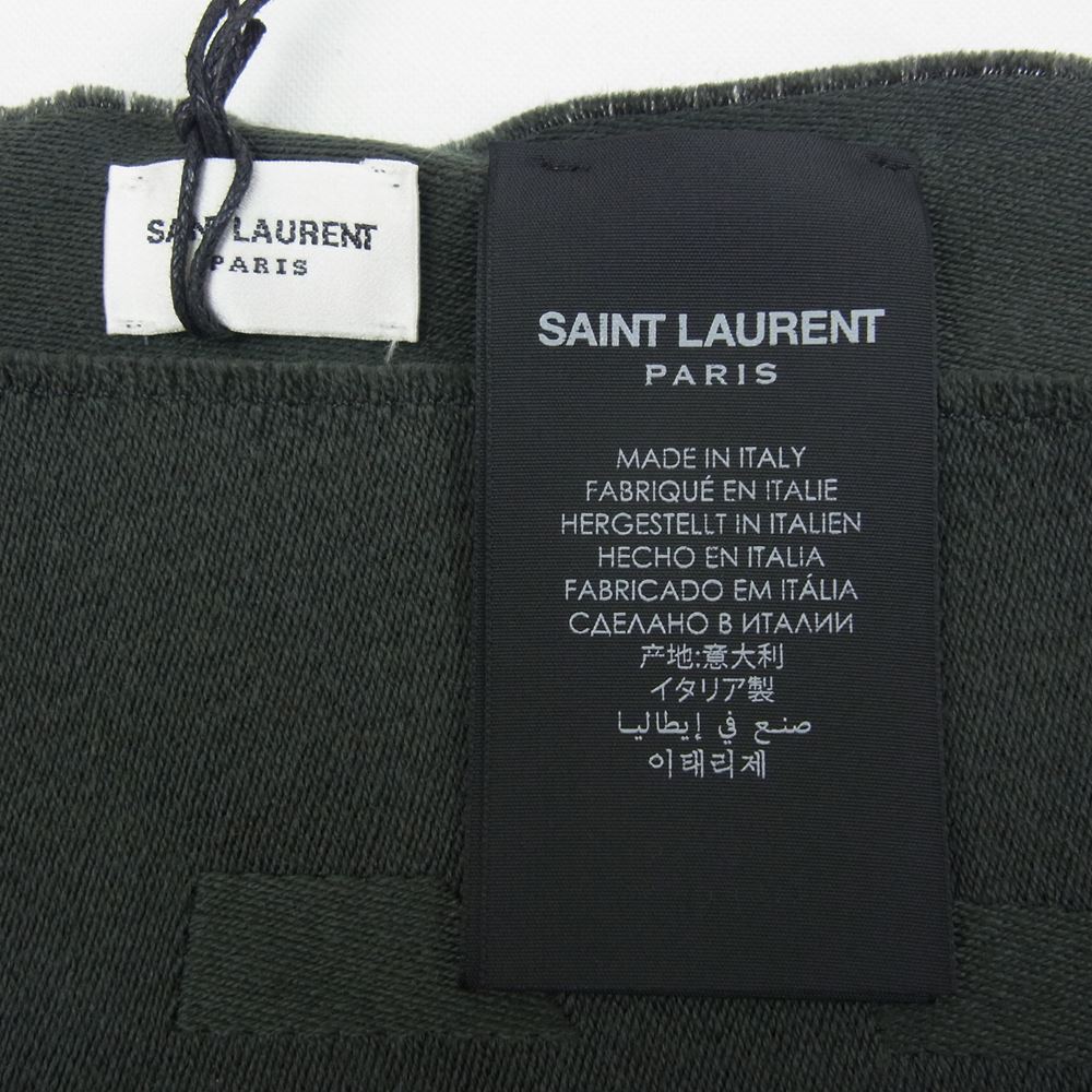 SAINT LAURENT サンローラン 654577 3Y210 ウール ジャガード ストール マフラー カーキ系【美品】【中古】
