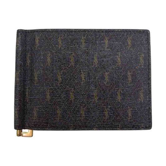 SAINT LAURENT サンローラン 6471532UY2W2166 YSL ロゴ 総柄 レザー マネークリップ ブラウン系【美品】【中古】