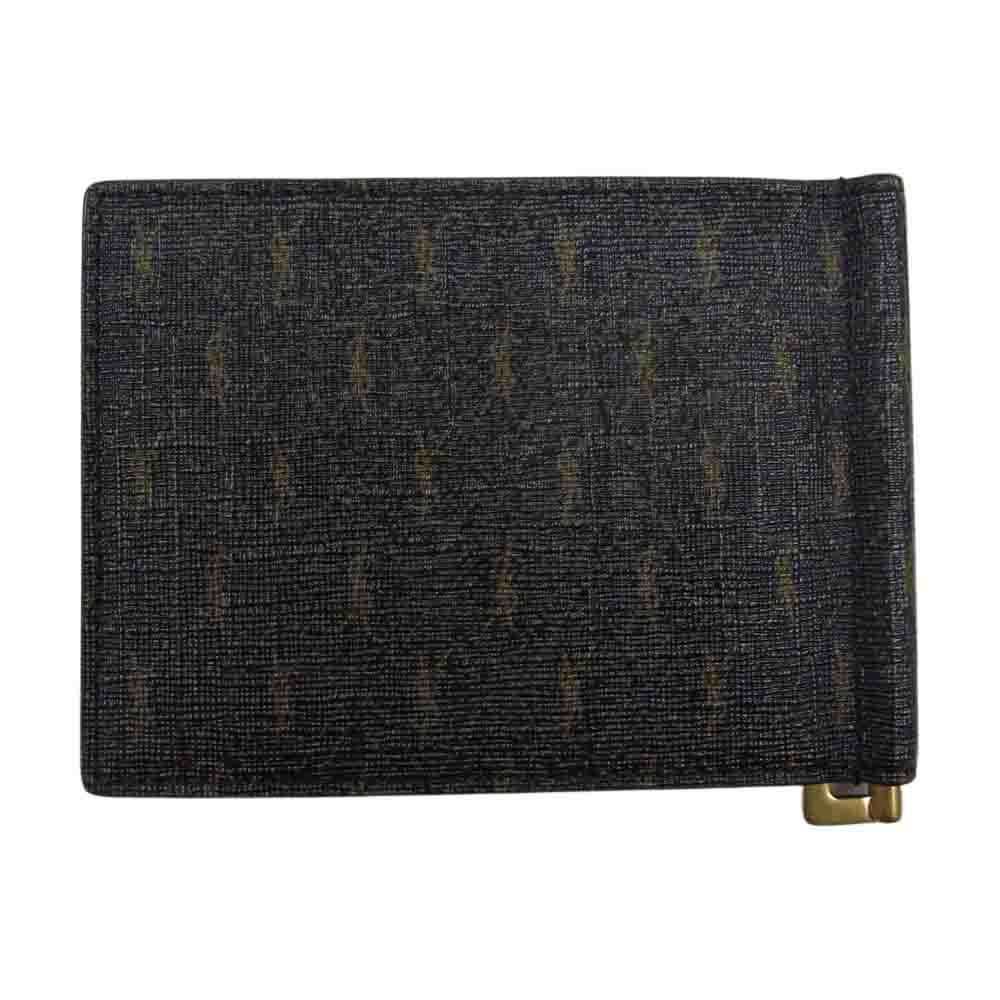 SAINT LAURENT サンローラン 6471532UY2W2166 YSL ロゴ 総柄 レザー マネークリップ ブラウン系【美品】【中古】