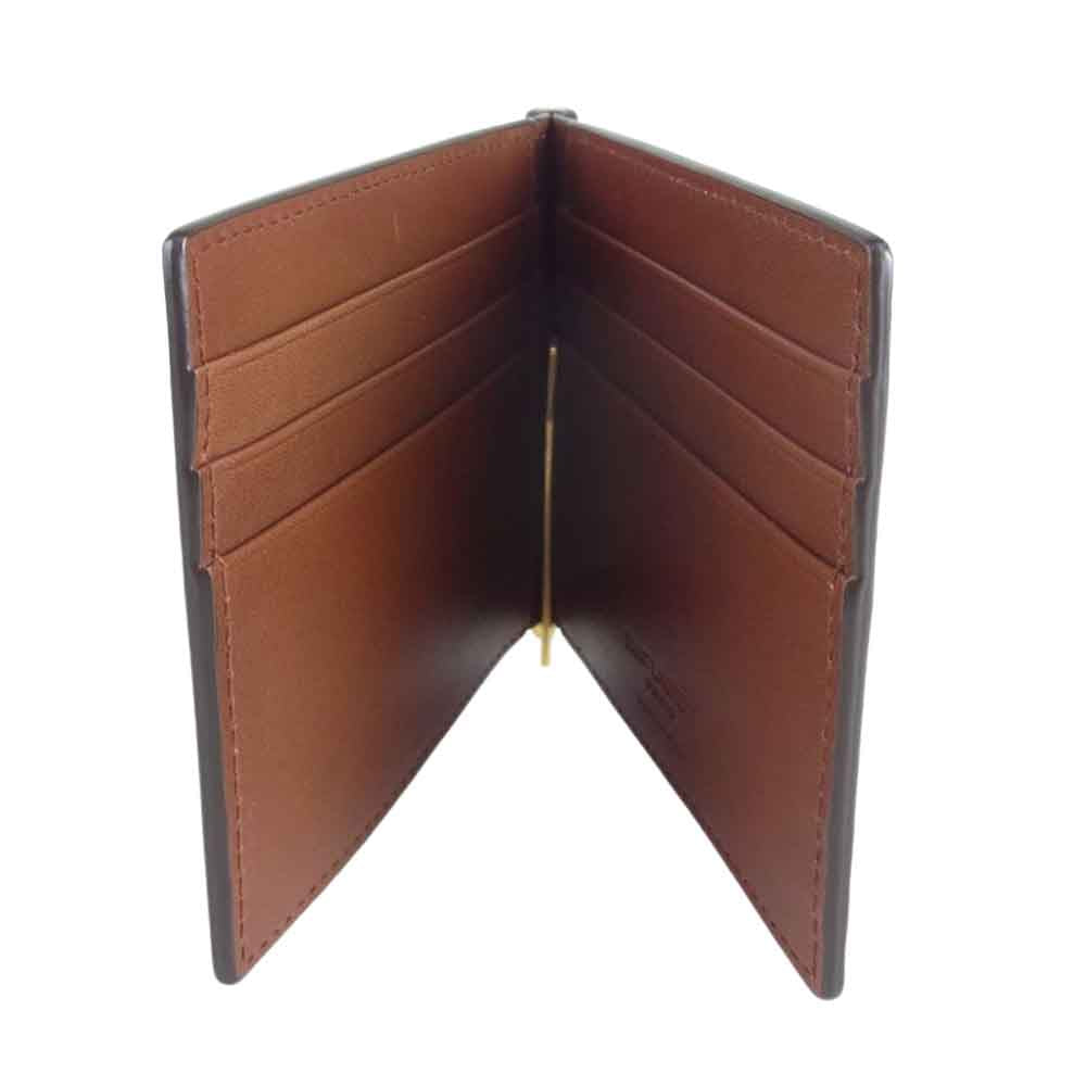 SAINT LAURENT サンローラン 6471532UY2W2166 YSL ロゴ 総柄 レザー マネークリップ ブラウン系【美品】【中古】