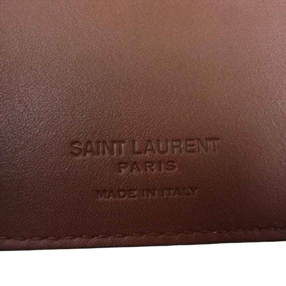 SAINT LAURENT サンローラン 6471532UY2W2166 YSL ロゴ 総柄 レザー マネークリップ ブラウン系【美品】【中古】
